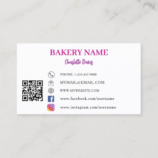 Bäckerei pink cupcakes Konditorei QR-Logo Visitenkarte (Rückseite)