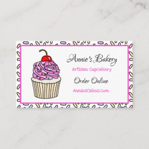 Bäckerei   Pink Sprinkler Cupcake Visitenkarte