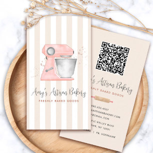 Bäckerei Pinker Küchenmixer Beige Streifen QR-Code Visitenkarte