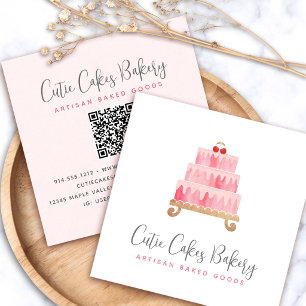 Bäckerei QR-Code Blush Pink Torte Gebäck Konditor Quadratische Visitenkarte