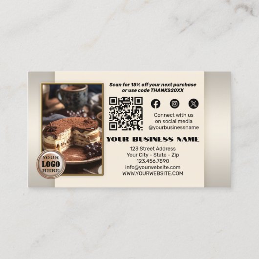 Bäckerei QR Code Foto Vielen Dank für Ihre Bestell Visitenkarte (Rückseite)