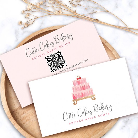 Bäckerei QR-Code-Torte Blush Pink Gebäck Konditor  Visitenkarte