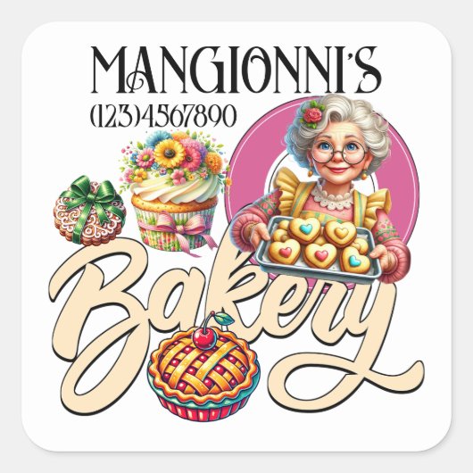 Bäckerei Quadratischer Aufkleber (Vorderseite)