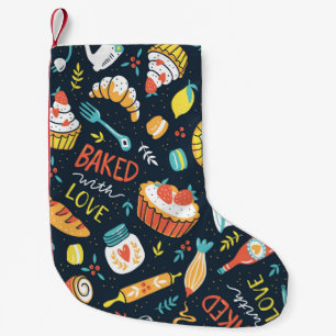 Bäckerei Retro nahtlos Muster mit Punkten und Blum Kleiner Weihnachtsstrumpf