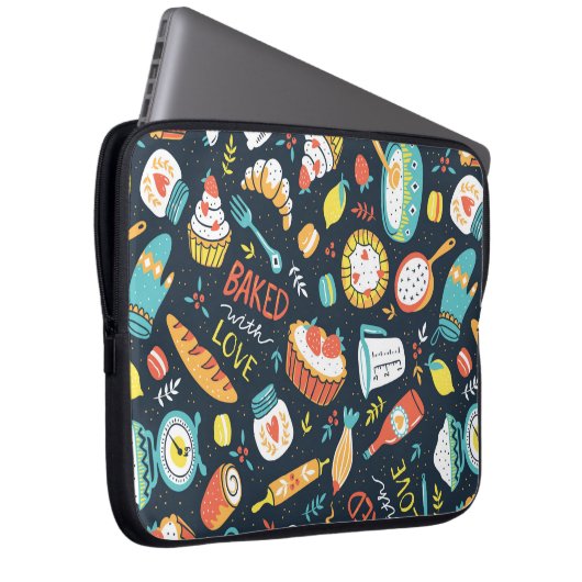 Bäckerei Retro nahtlos Muster mit Punkten und Blum Laptopschutzhülle (Vorne Rechts)