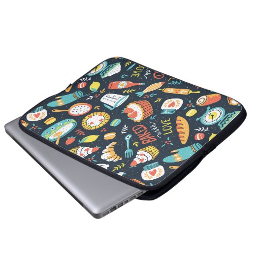 Bäckerei Retro nahtlos Muster mit Punkten und Blum Laptopschutzhülle (Vorne Knopf)