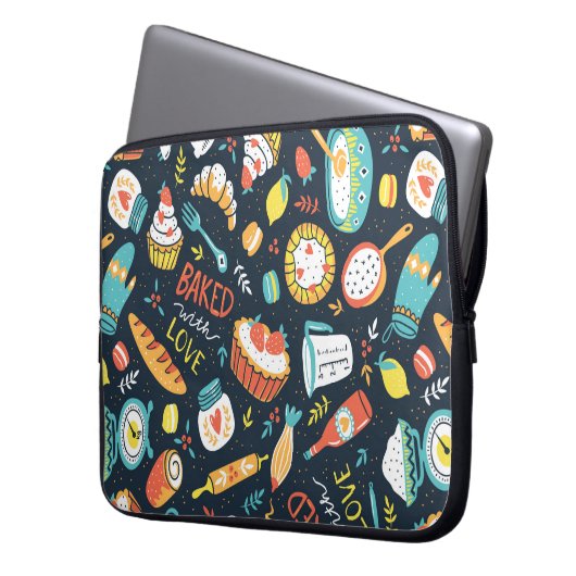 Bäckerei Retro nahtlos Muster mit Punkten und Blum Laptopschutzhülle (Vorderseite Links)