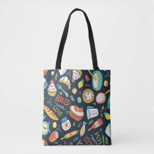 Bäckerei Retro nahtlos Muster mit Punkten und Blum Tasche