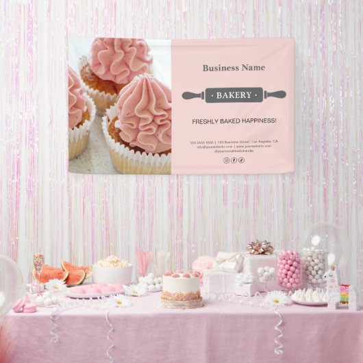 Bäckerei Rollen Button Custom Foto Pink Business Banner (Party)