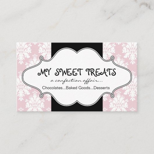 Bäckerei-rosa Damast-Visitenkarte Visitenkarte (Vorderseite)