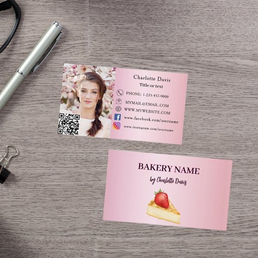 Bäckerei rosa Kuchen Backgebäck QR Code Foto Visitenkarte
