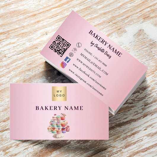 Bäckerei rosa Kuchen Konditorpasten QR-Logo Visitenkarte