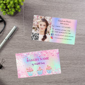 Bäckerei rosa lila Foto Social Media QR-Code Visitenkarte