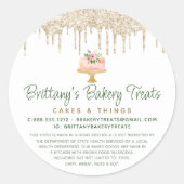 Bäckerei Rosa Pink Cake Gold Glitzer Tropfen Recht Runder Aufkleber (Vorderseite)