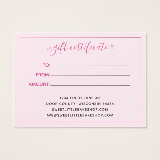 Bäckerei Rosa Zuckerguss Geschenkgutschein (Rückseite)