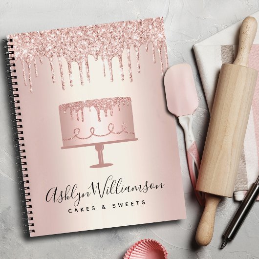 Bäckerei Rose Gold Glitzer Tropfen Konditorei Koch Notizblock