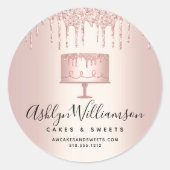 Bäckerei Rose Gold Glitzer Tropfen Konditorei Koch Runder Aufkleber (Vorderseite)