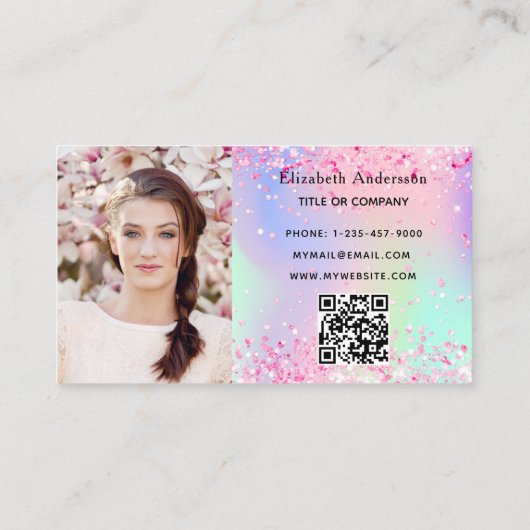Bäckerei rot lila Glitzer Foto QR-Code Visitenkarte (Rückseite)