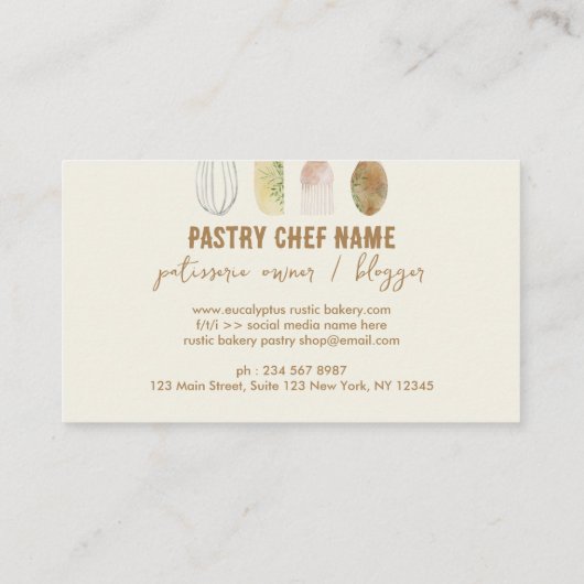 Bäckerei Rustikale Kuchendekoration Elfenbein Visitenkarte (Rückseite)