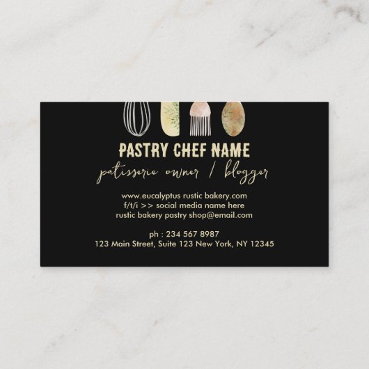 Bäckerei Rustikale Kuchendekoration Schwarz Visitenkarte (Rückseite)