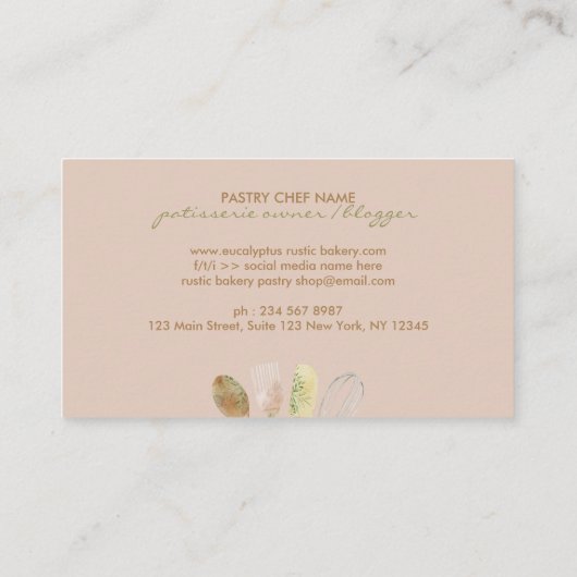 Bäckerei Rustikaler Löffel rollendes Button Whisky Visitenkarte (Rückseite)