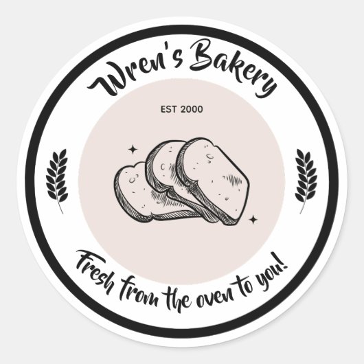 Bäckerei Sticker - Brotsymbol. Bearbeitbarer Text. (Vorderseite)