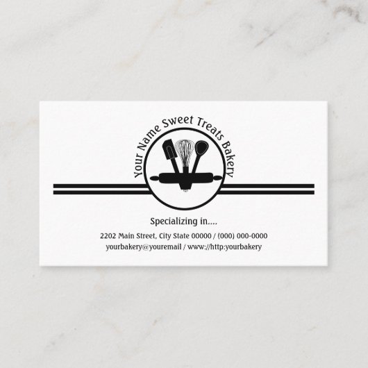 Bäckerei Sweet Leckereien Utensities Logo Custom Visitenkarte (Vorderseite)