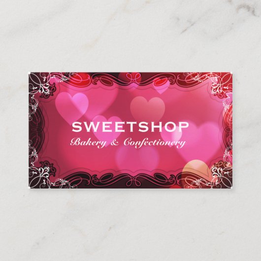 Bäckerei u. Catering-rosa Herzen Businesscard Visitenkarte (Vorderseite)