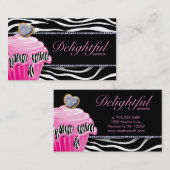 Bäckerei-Visitenkartezebra-Rosa-Kuchen-Silber Visitenkarte (Vorne/Hinten)