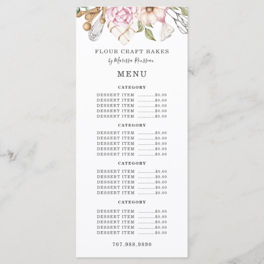 Bäckerei Watercolor Bakers Werkzeuge Utensitive Me Menükarte (Vorderseite)