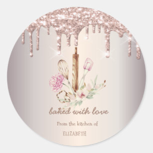 Bäckerei-Werkzeuge Blumen Glitter-Tropfen Runder Aufkleber