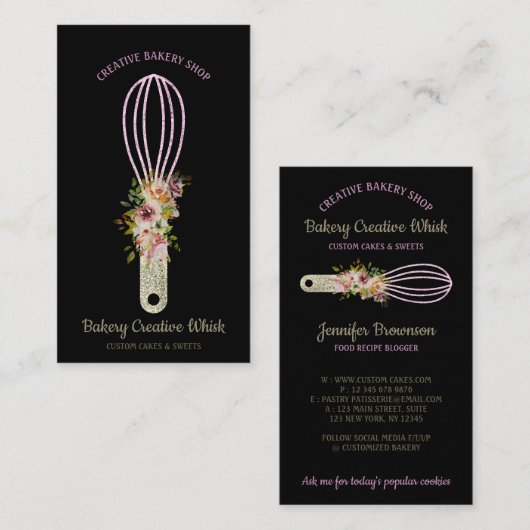 Bäckerei Whisk glitzerndes Gold Schwarz Visitenkarte (Vorne/Hinten)