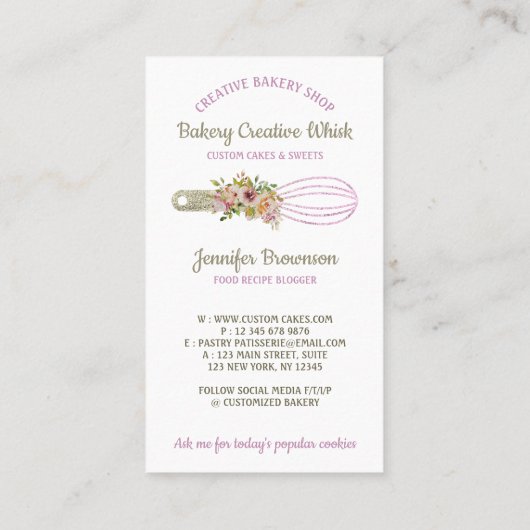 Bäckerei Whisk glitzerndes Gold Visitenkarte (Rückseite)