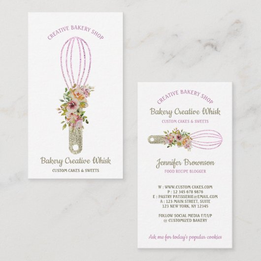 Bäckerei Whisk glitzerndes Gold Visitenkarte (Vorne/Hinten)