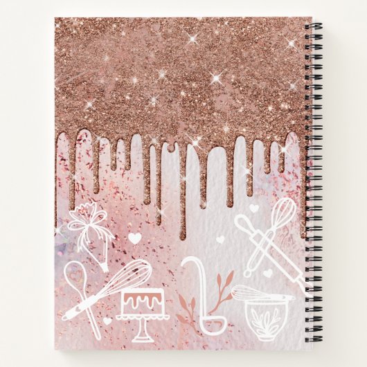 Bäckerei Whisky Glitzer Rose Gold Pink Tropfen Rez Notizblock (Rückseite)