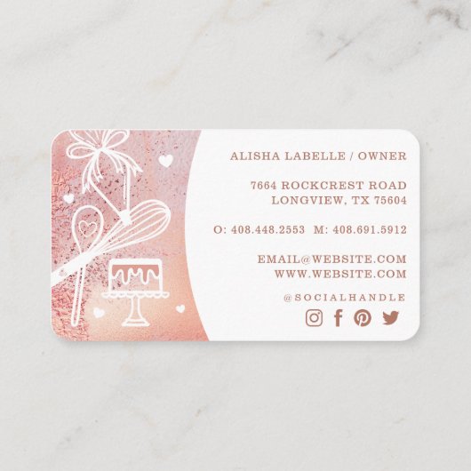 Bäckerei Whisky Glitzer Rose Gold Pink Tropfen Visitenkarte (Rückseite)