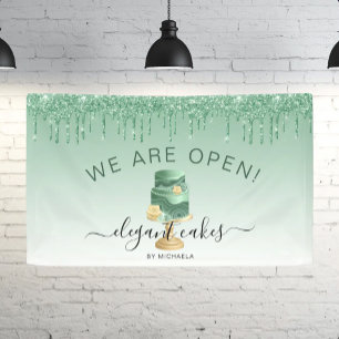 Bäckerei Wir sind geöffnet Glitter-Drip-Grün-Torte Banner