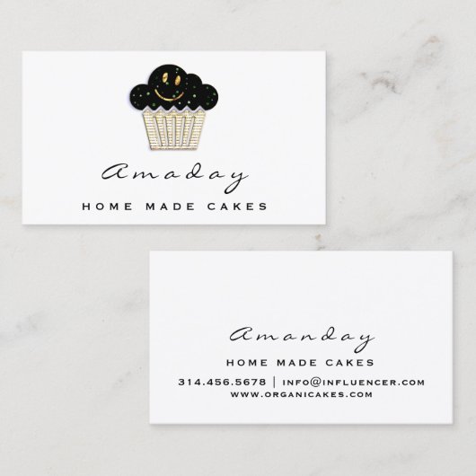 Bäckerei Zuhause Made Cake Logo Muffin Smile Gold Visitenkarte (Vorne/Hinten)