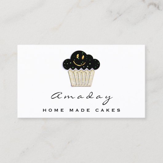 Bäckerei Zuhause Made Cake Logo Muffin Smile Gold Visitenkarte (Vorderseite)