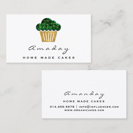 Bäckerei Zuhause Made Cakes Logo Muffano Green Visitenkarte (Vorne/Hinten)