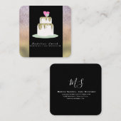 Bäckerei Zwei Tier Hochzeitstorte Gold Sparkle Quadratische Visitenkarte (Vorne/Hinten)