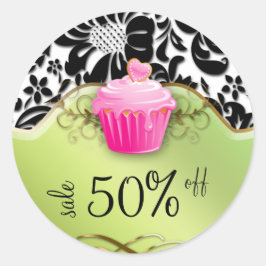 Bäckereiaufkleber Cupcake Floral Gold Pink Limette Runder Aufkleber