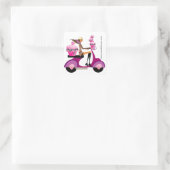 Bäckereiaufkleber Pink Cupcake Scooter Girl Zebra Quadratischer Aufkleber (Tasche)