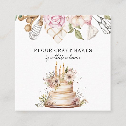 Bäckereien Koch Wasserfarben Backwerkzeuge Kuchen Quadratische Visitenkarte (Vorderseite)