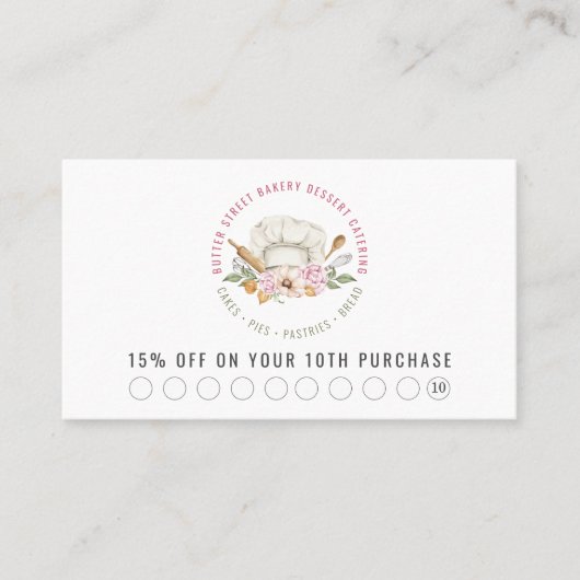 Bäckereigebäck Koch Aquarellfarben Backgeschirr Rabattkarte (Vorderseite)