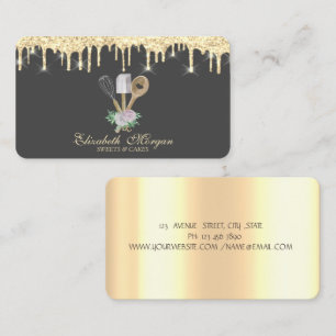 Bäckereihandwerkzeuge Gold Tropfen Blume Visitenkarte
