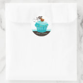 Bäckereikleber Blue Cupcake Chocolate Brown Runder Aufkleber (Tasche)