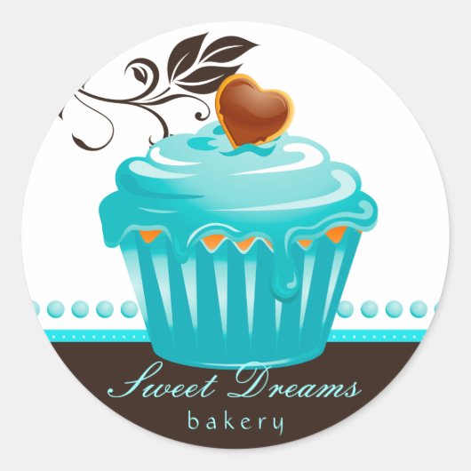 Bäckereikleber Blue Cupcake Chocolate Brown Runder Aufkleber (Vorderseite)