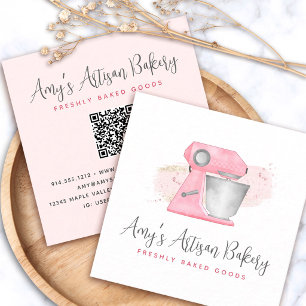 Bäckereimischer Blush Pink QR-Code Gebäck Konditor Quadratische Visitenkarte