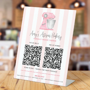 Bäckereimischer Blush-Pink-Streifen 2 QR-Code Hier Sockelschild
